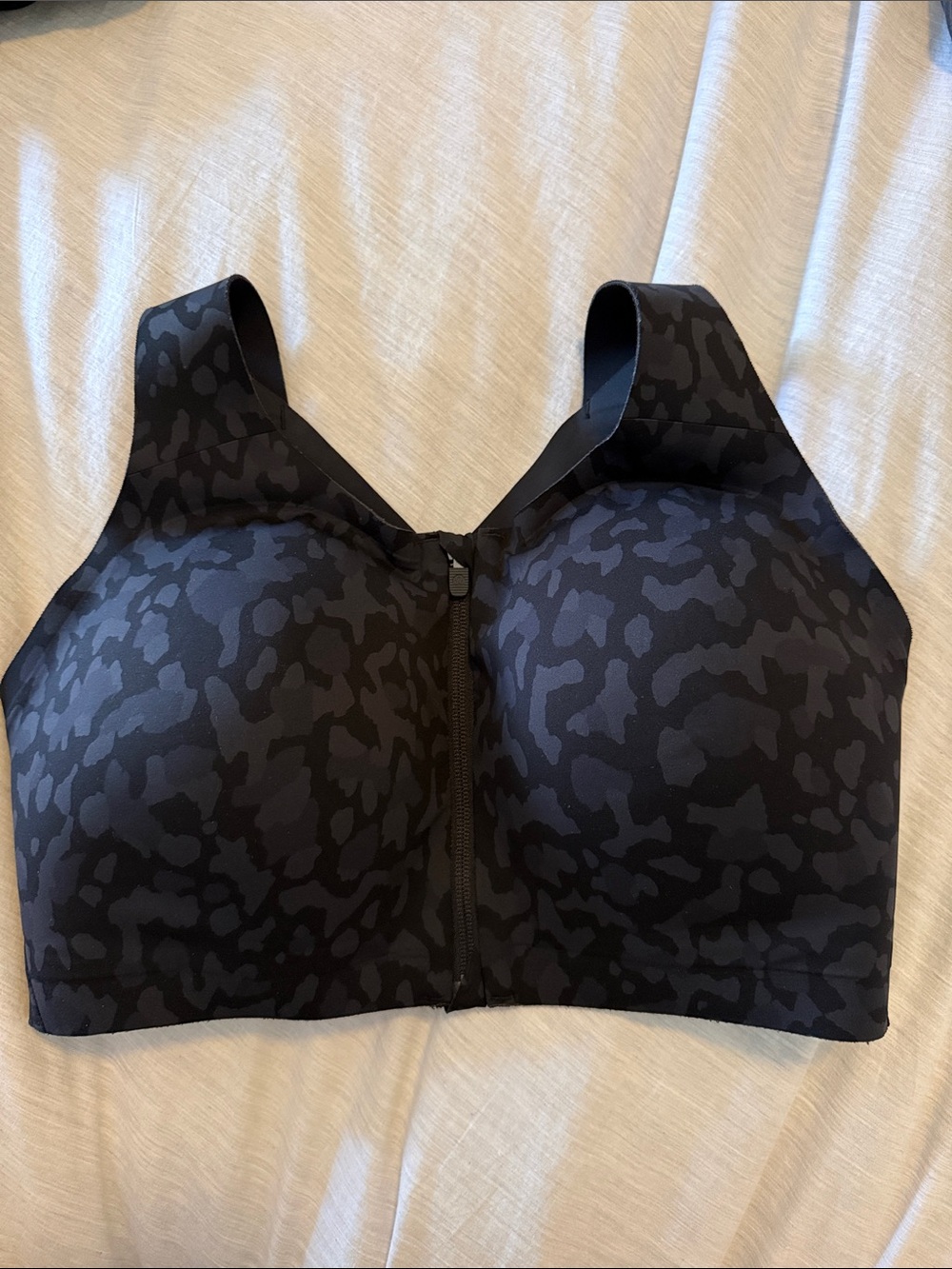 lululemon athletica Black and Charcoal Leopard Front-Zip Sports Bra